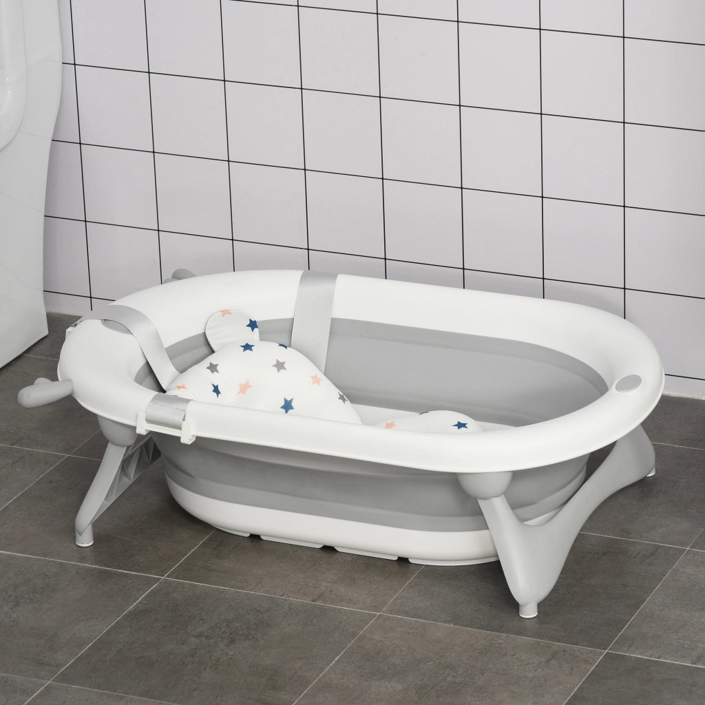 Vaschetta Bagnetto Pieghevole per Bambini 0-3 Anni con Indicatore di Temperatura e Cuscino, 81.5x50.5x23.5cm, Bianco