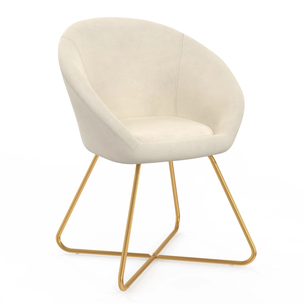 IDMarket - Poltrona rotonda ANGELINA in velluto beige con gambe incrociate dorate
