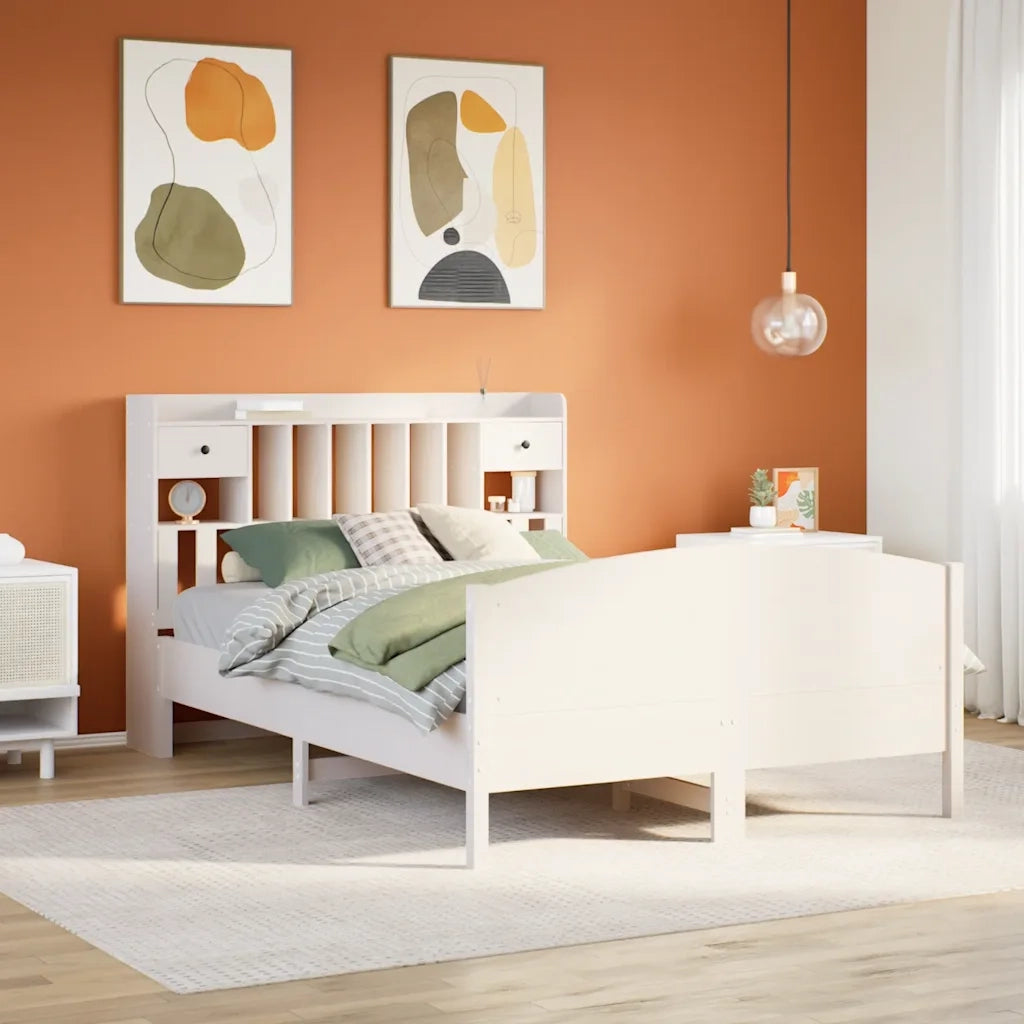 Letto Libreria senza Materasso Bianco 150x200 cm Legno di Pino 3323141