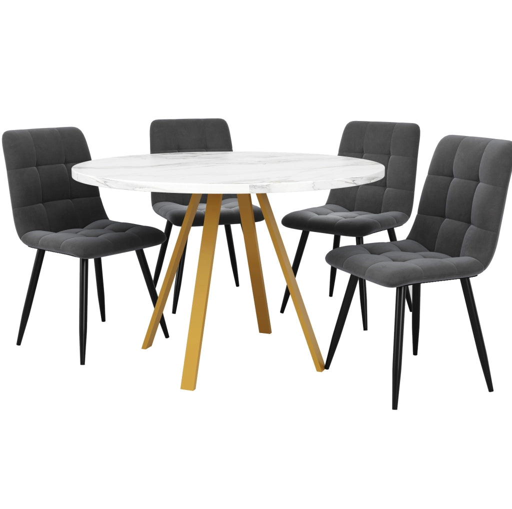Set tavolo da pranzo rotondo bianco e oro con 4 sedie