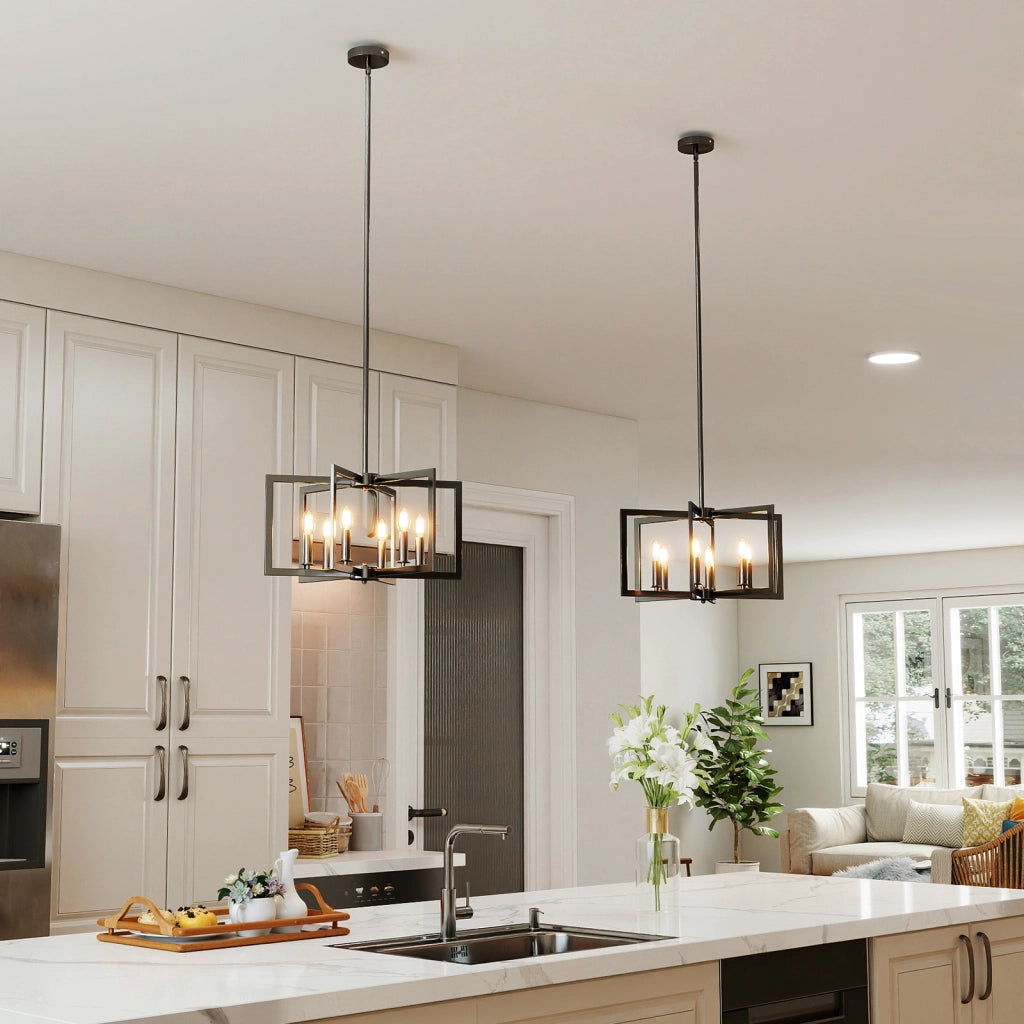 Lampada a sospensione 6 luci farmhouse vari geometrica altezza regolabile-Luce appesa industriale moderno regolabile per soggiorno cucina Nero