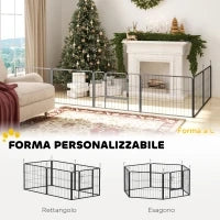Recinto per Cani a 6 Pannelli Modulabili da 80x1.5x60 cm in Acciaio Grigio Scuro con Porta di Ingresso