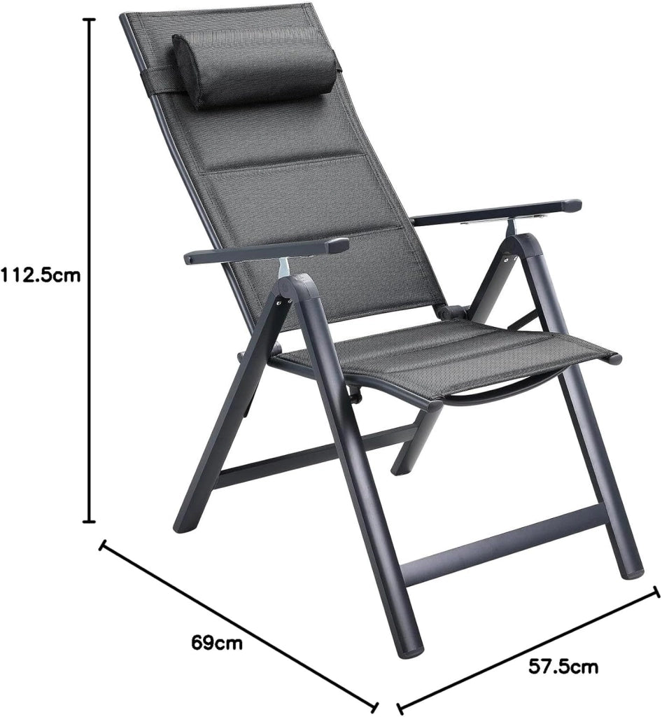 Set 2 Sedie da Giardino Schienale Regolabile 8 Livelli Supporto Lombare Alluminio Carico Max.120 kg Campeggio