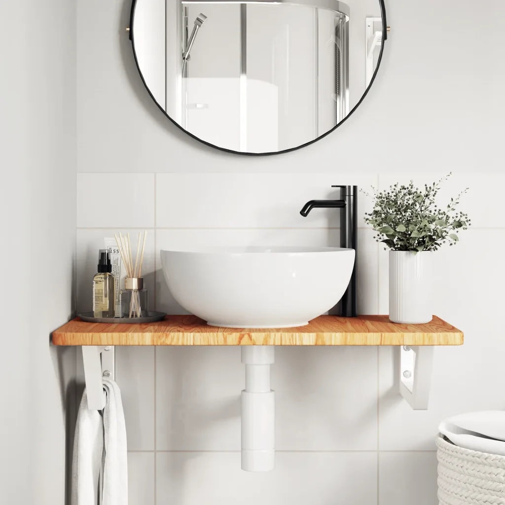 Ripiano a Parete per Lavabo in Acciaio e Massello di Rovere 3302338
