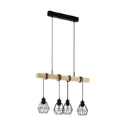 Lampada a Sospensione 4 Luci Legno Vintage Townshend 5 Eglo