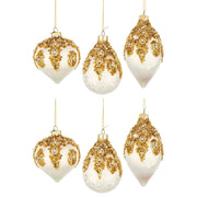 Pendagli di Natale in Vetro Bianche con Perline Oro Melissa