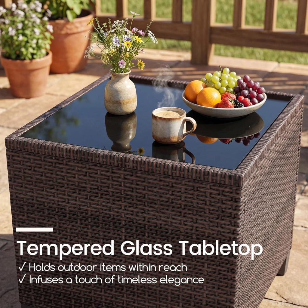 Set di Mobili da Giardino, in Rattan, 3 Pezzi Mobiletti, 1 Tavolino + 2 Poltrone, Salottino da Esterno, con Cuscini per Balcone, Giardino, Cortile, Terrazza, 3 Colori (Nero)