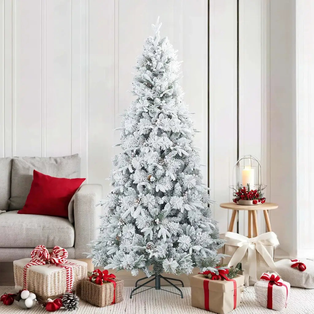 Albero di Natale Artificiale Snodato Foderato di Neve Bianco