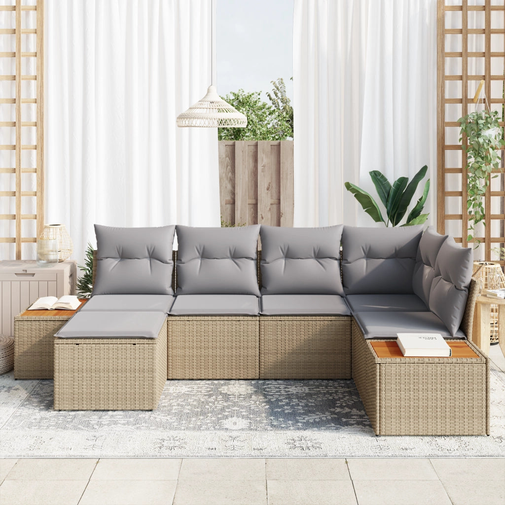 Set divano da giardino da 6 pezzi con cuscini Beige Polyrattan Acacia