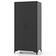 Armadio da 72 x 50 x 157 cm con asta appendiabiti e 4 cubi portaoggetti dal design chic in rattan nero PE 20_0019098