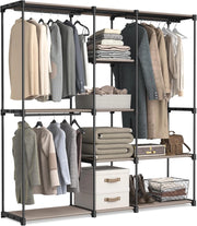 SONGMICS Armadio, Guardaroba Autoportante, con Barre Appendiabiti, Portabiti Ripiani in Tessuto, Struttura in Metallo, 182 x 43 x 182 cm, Talpa RYG037R02