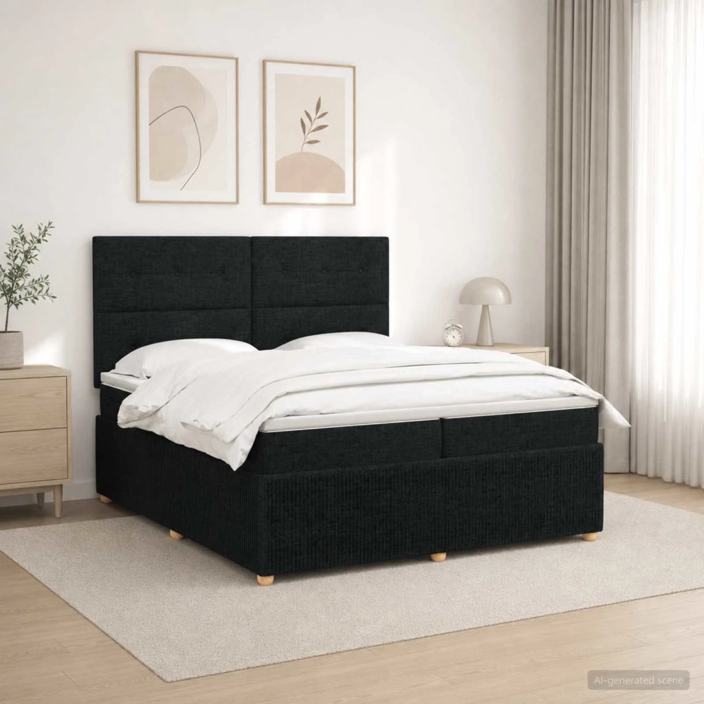 Letto Box Spring LED con Materasso Nero 200 x 200 cm Tessuto 3455939
