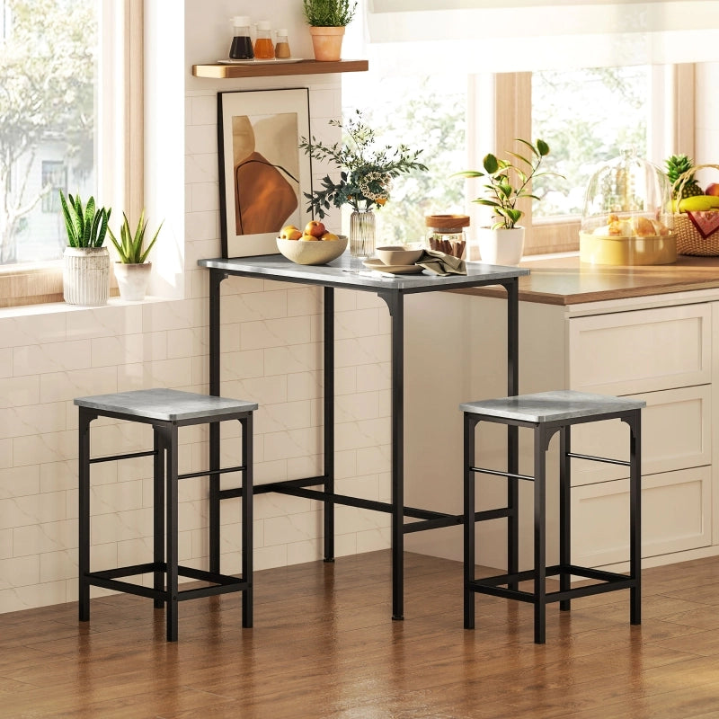 TAVOLO BAR Set da 3 pezzi 80x50x87 cm Grigio Acciaio