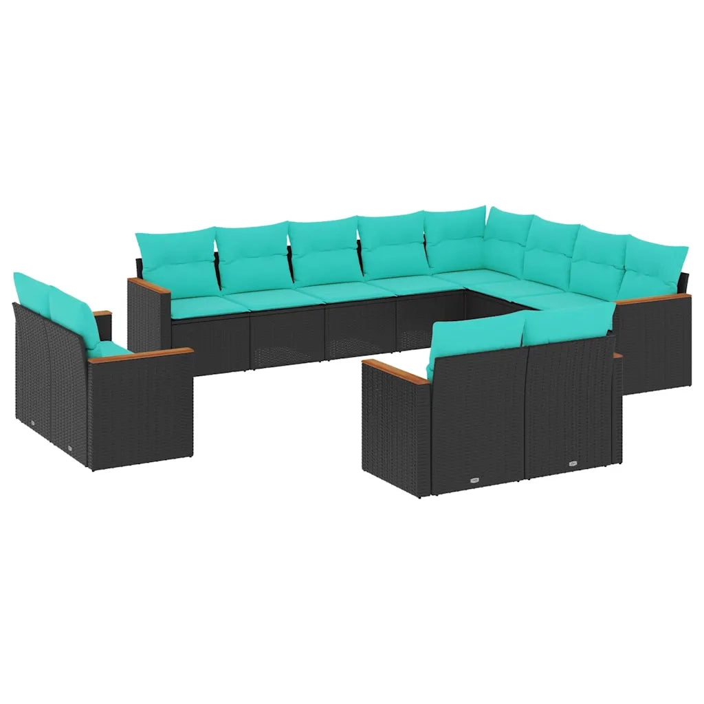 Set Divani da Giardino 12 pz con Cuscini Nero in Polyrattan 3226512