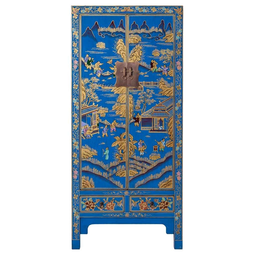 Armadio in legno blu 80x38,5x174,5cm