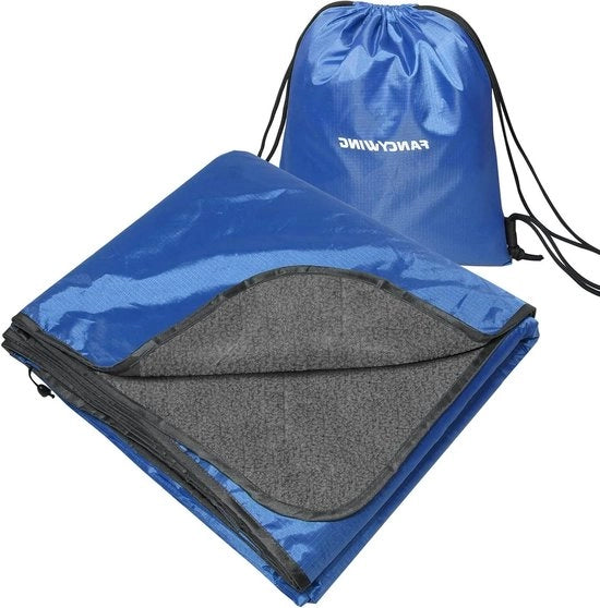 Decko impermeabile a maglia di pile con cappuccio per uso esterno - Tenda da picnic portatile - Impermeabile e resistente al vento - Per camping, sport e festival - Blu - 79 x 55 pollici