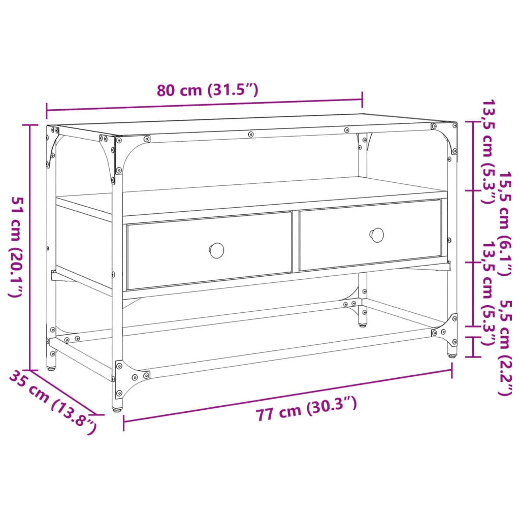 Mobile TV multimediale scaffale per TV mobile TV sala da pranzo soggiorno camera da letto con piano in vetro 80 x 35 x 51 cm legno ingegnerizzato nero 02_0027614