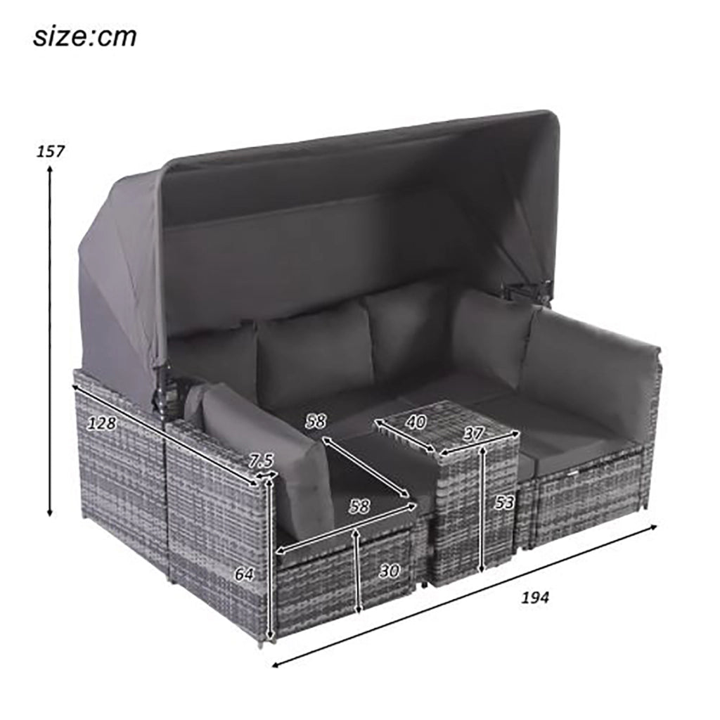 Set da giardino con tetto solare - Xylo - Grigio - Tavolo e sgabelli inclusi