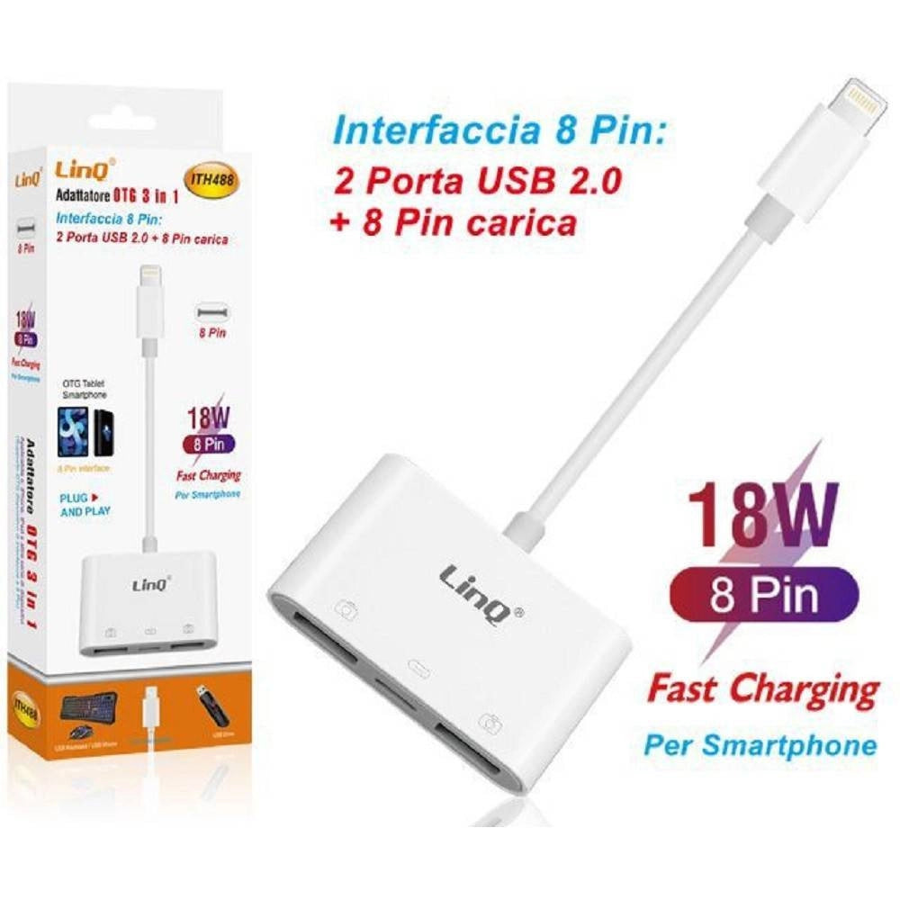 Trade Shop - Adattatore 8 Pin Lettore Schede Memoria Otg 3in1 Lightning + 2 Usb Femmina Ith488 -