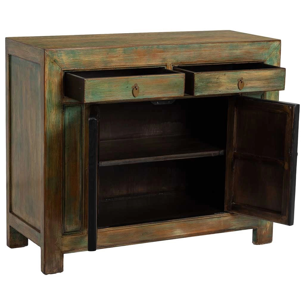 Mobile da ingresso in legno verde invecchiato 115x45x95h cm