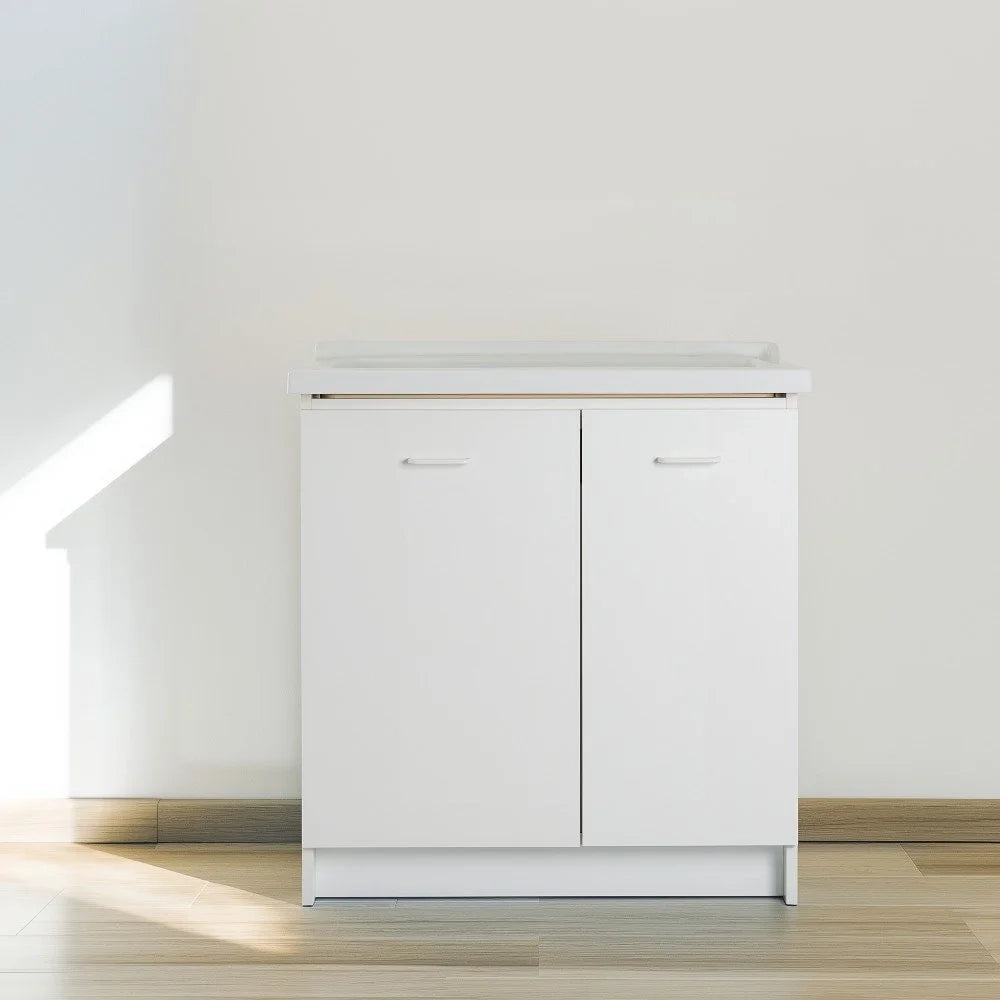 Mobile lavatoio 60x84 cm bianco con vasca in ceramica e asse in legno | Edilla