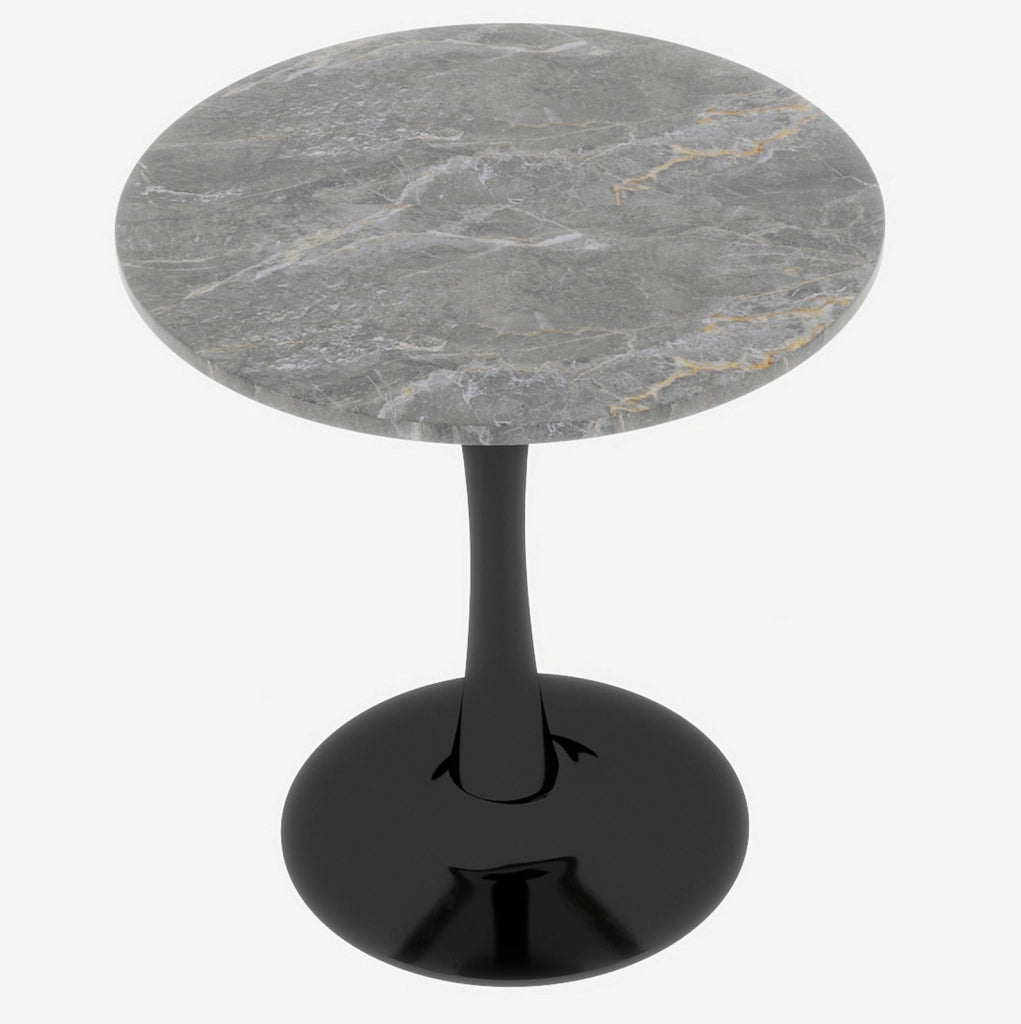 Tavolino da caffè rotondo moderno in marmo artificiale; nero e grigio; 77;5 cm