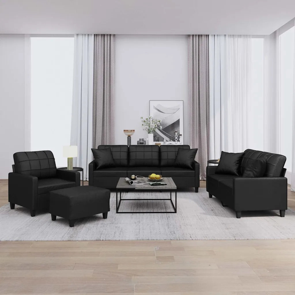 Set di Divani 4 pz con Cuscini Nero in Similpelle