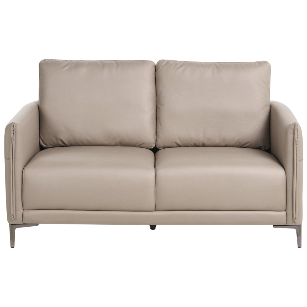 Divano 2 posti tortora imbottito in tessuto con gambe in metallo stile moderno minimalista