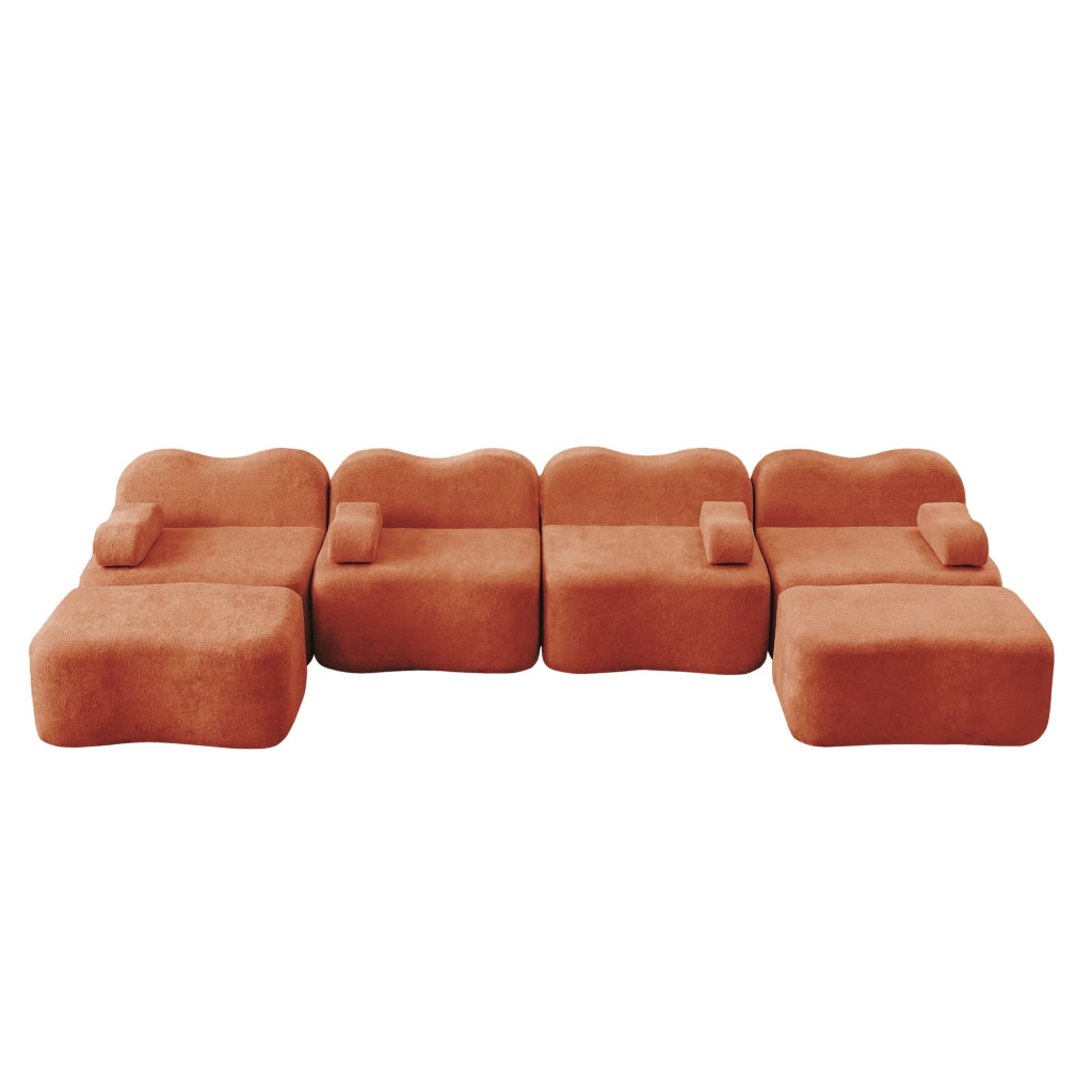 Divano Modulare U 4 Posti con 2 Ottoman ¨C MINIMAL ¨C Tessuto Morbido, Arancione