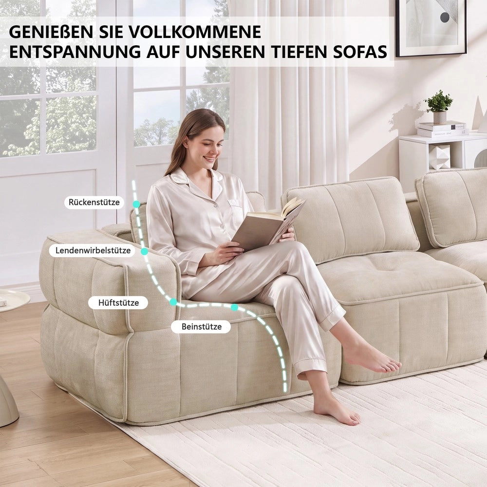 Divano angolare 2 posti ¨C Minimal ¨C tessuto beige senza braccioli imbottito