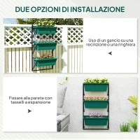 Fioriera da Esterno Verticale e 3 Vasi per Piante in Plastica con Fori di Drenaggio, 56x42x100 cm, Verde