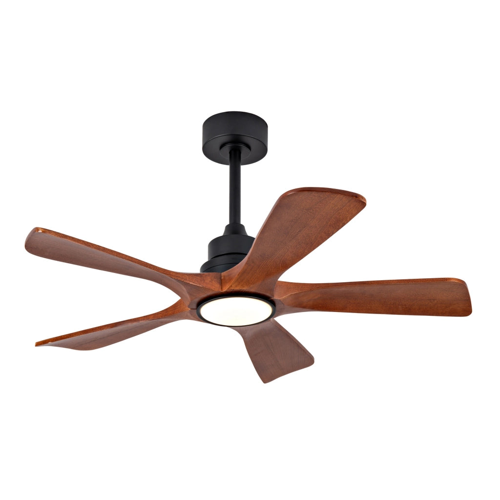 Ventilatore da soffitto 42 pollici con luce LED; 5 pale in legno; telecomando; noce e nero