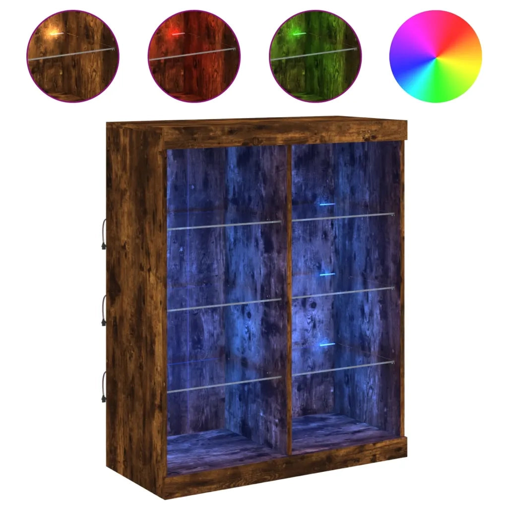 Credenza con Luci LED-Buffet-Armadio da cucina Rovere Fumo 81x37x100 cm