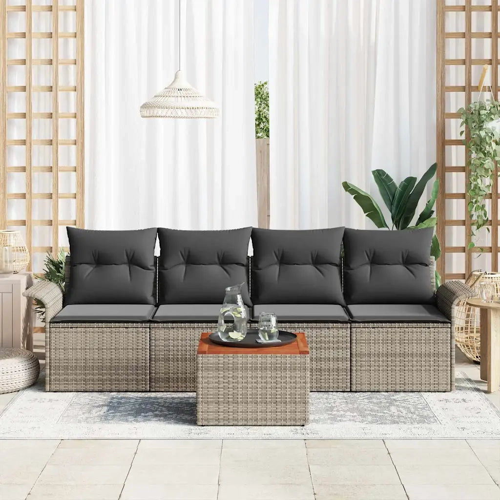 Set Divano da Giardino con cuscino 5 pz | Set Salotto da Giardino Grigio polyrattan