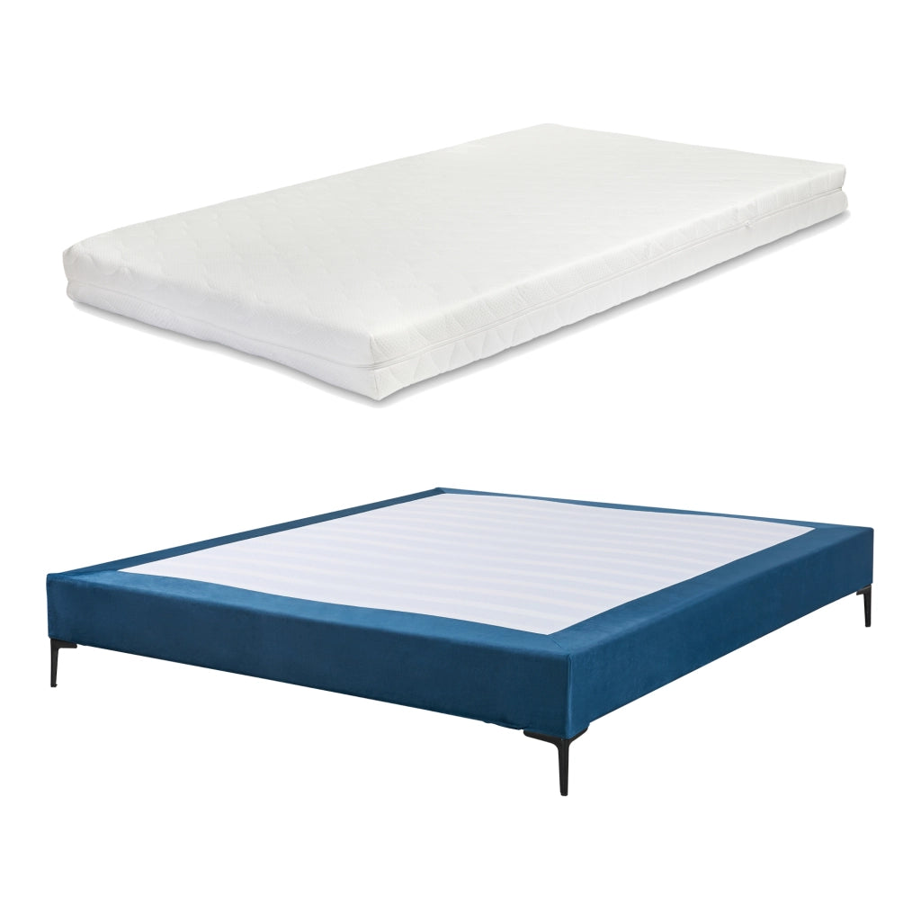 Letto Francese Lilla con Materasso 140x200 cm Fodera Protettiva Blu [en.casa]