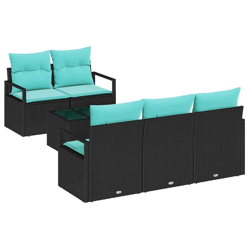 Set di divani 6 pcs Nero e Turchese polyrattan