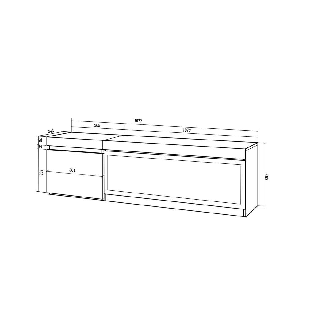 Mobile TV Soggiorno, 158x35x45cm, Per TV fino a 65", Camino elettrico XXL, da appendere, colore Rovere RF3254