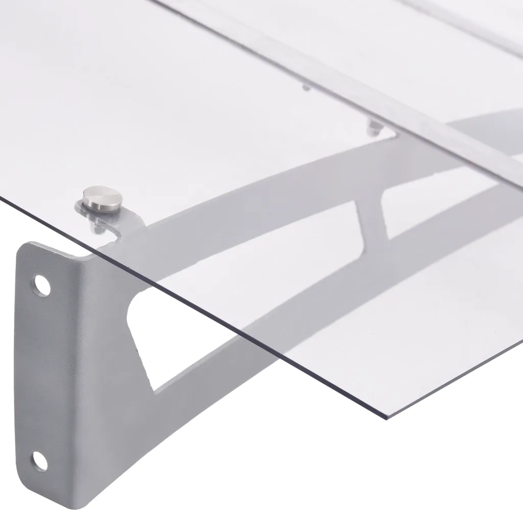 Tettoia per Porta Argento e Trasparente 120x90 cm Policarbonato 144828