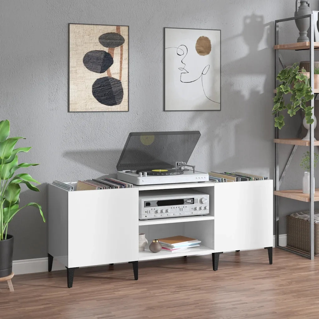 Mobile Porta Dischi Bianco Lucido 121x38x48cm Legno Multistrato 831935