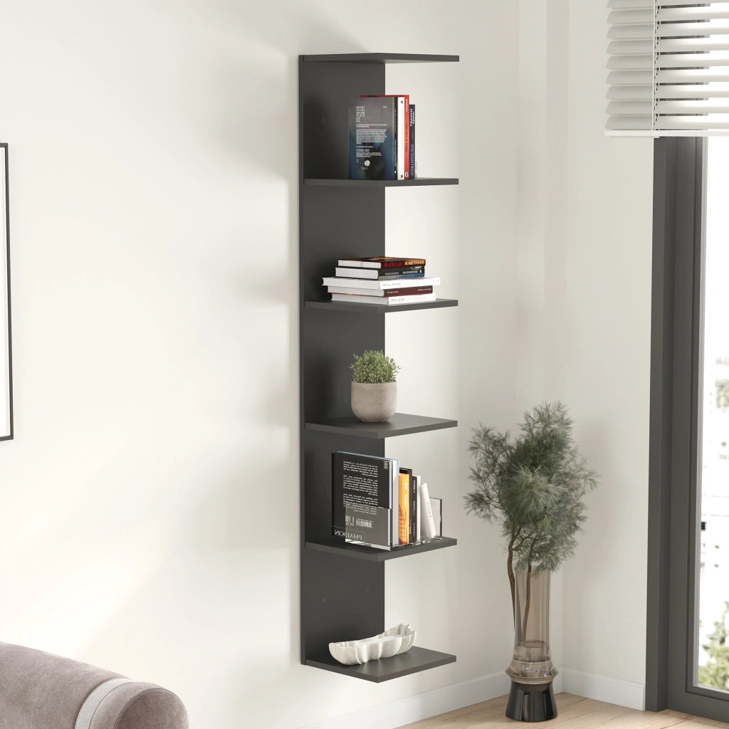 Mensola da Parete Surahammar Libreria Scaffale a Muro con 6 Ripiani - Nero [en.casa]