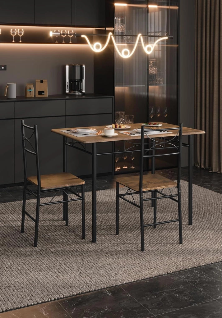 Set da Pranzo per 4 Persone, Tavolo Industriale con 4 Sedie, MDF e Struttura in Metallo, Facile da Montare e Pulire,Marrone Rustico + Nero
