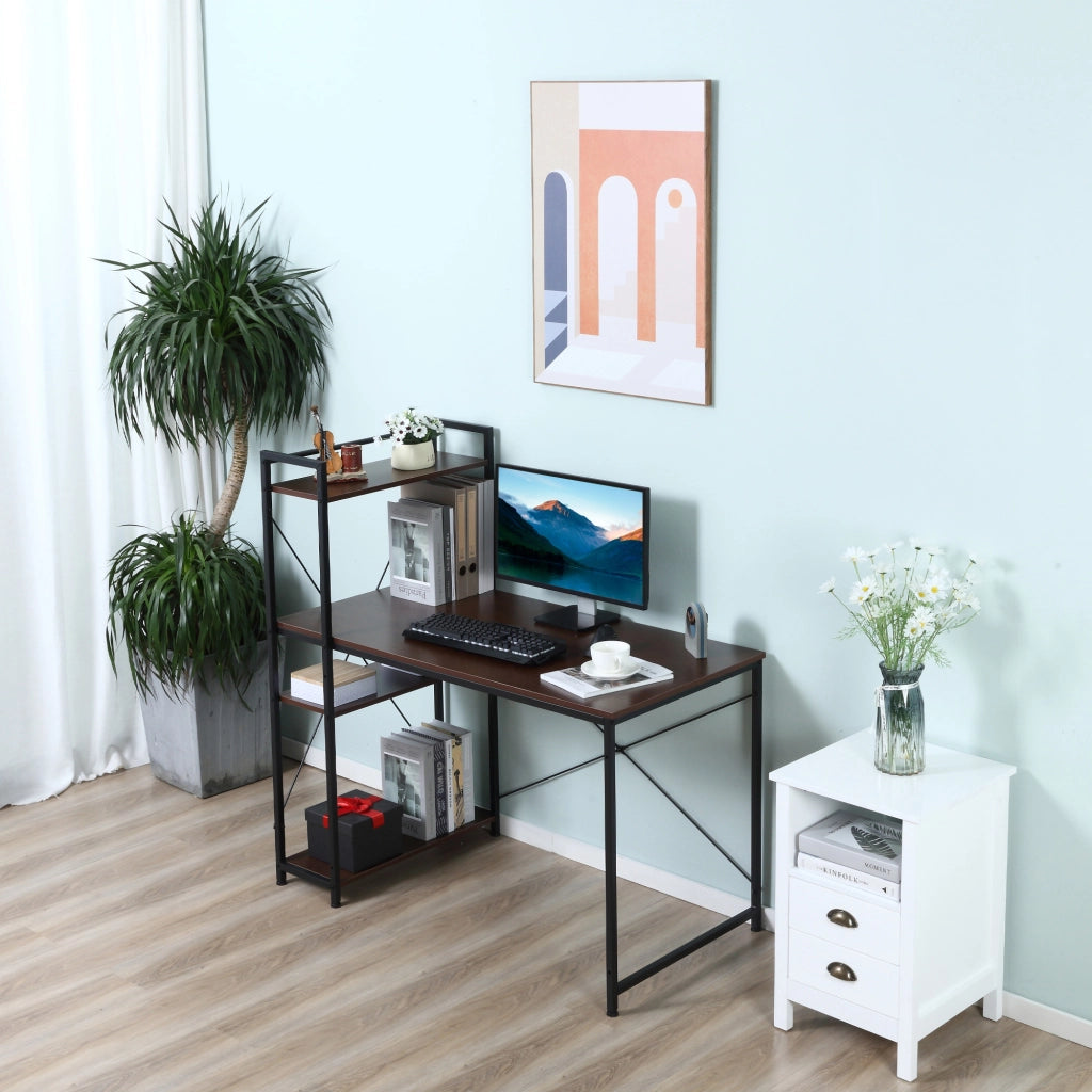 Scrivania angolare con libreria ¨C Zephmum ¨C Legno noce e metallo nero 90x50x75 cm