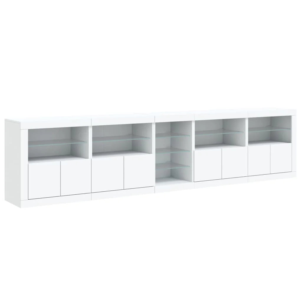 Buffet credenza cassettiera armadio mobile contenitore organizer per cucina soggiorno salotto con luci LED 283 x 37 x 67 cm bianco 02_0029847
