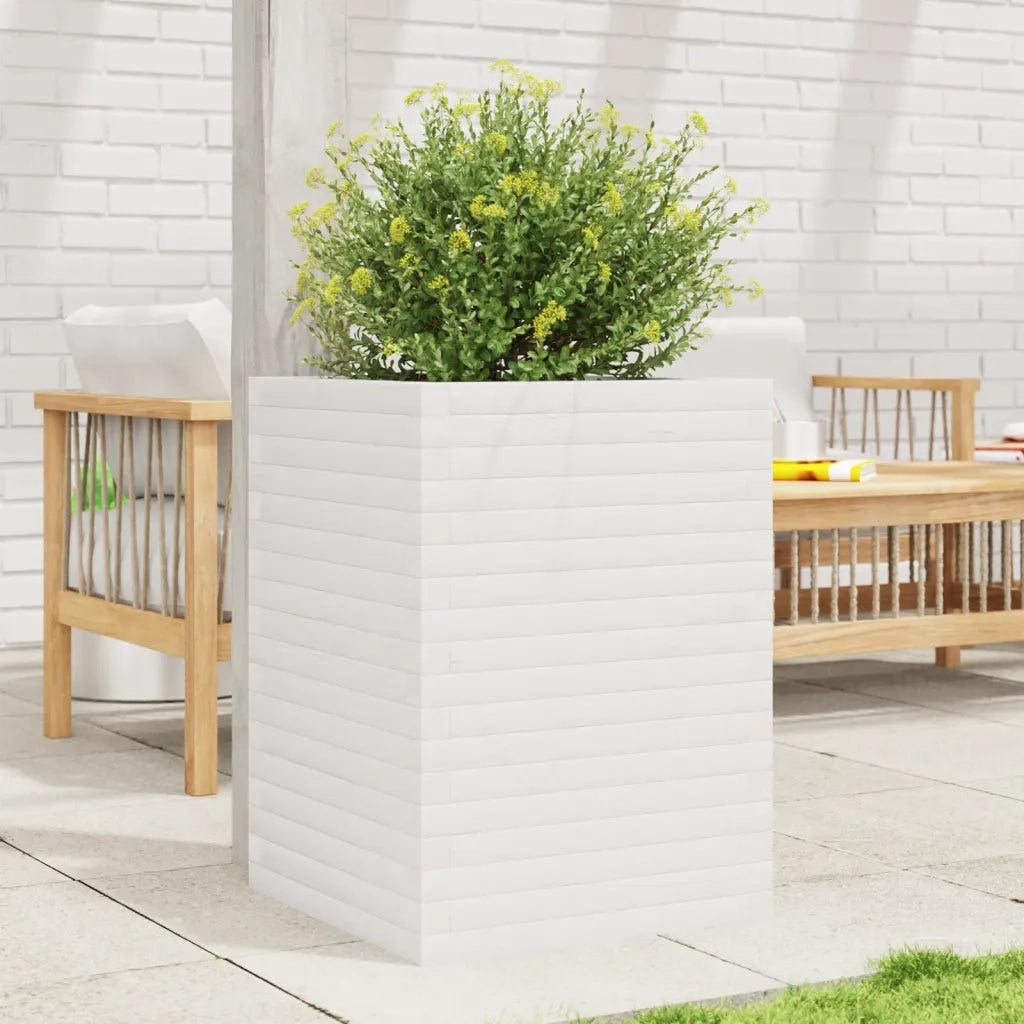 Fioriera | Cassetta per fiori | Vaso da Giardino Bianca 50x50x68,5cm Legno Massello di Pino