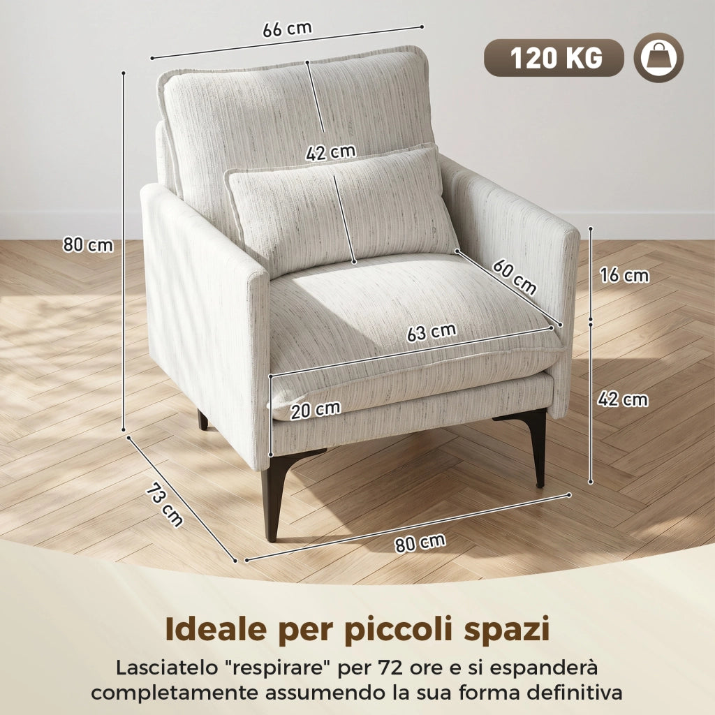 Poltrona Imbottita in Tessuto con Cuscino Lombare ¨C zephmum ¨C Bianco