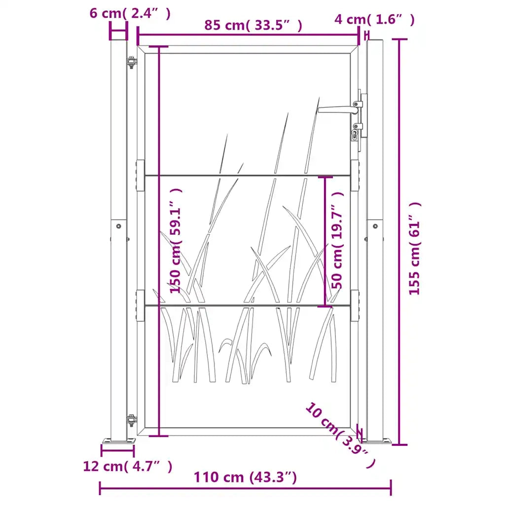 Cancello Giardino Antracite 105x155 cm in Acciaio Design Erba