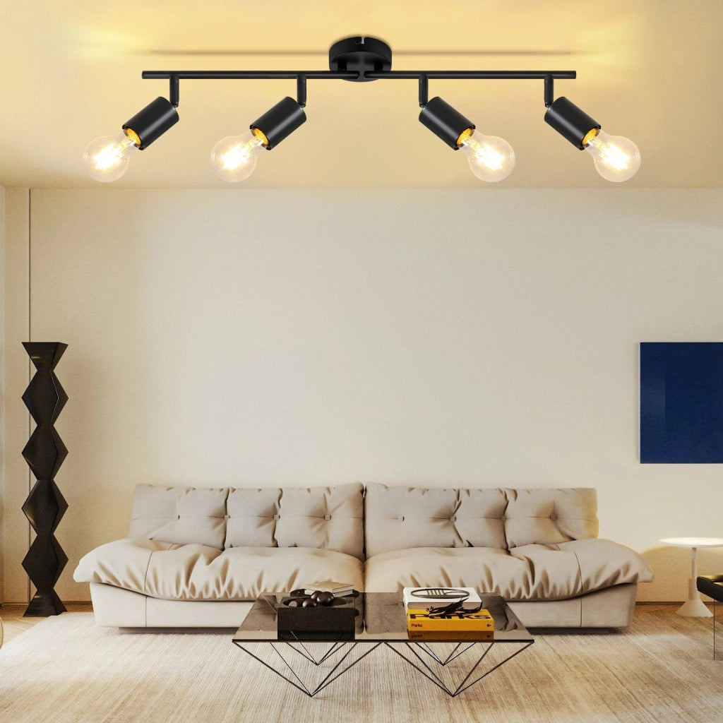 ZMH Faretto da soffitto nero - Lampada da soffitto con faretti E27 orientabili a 350° per camera da letto vintage
