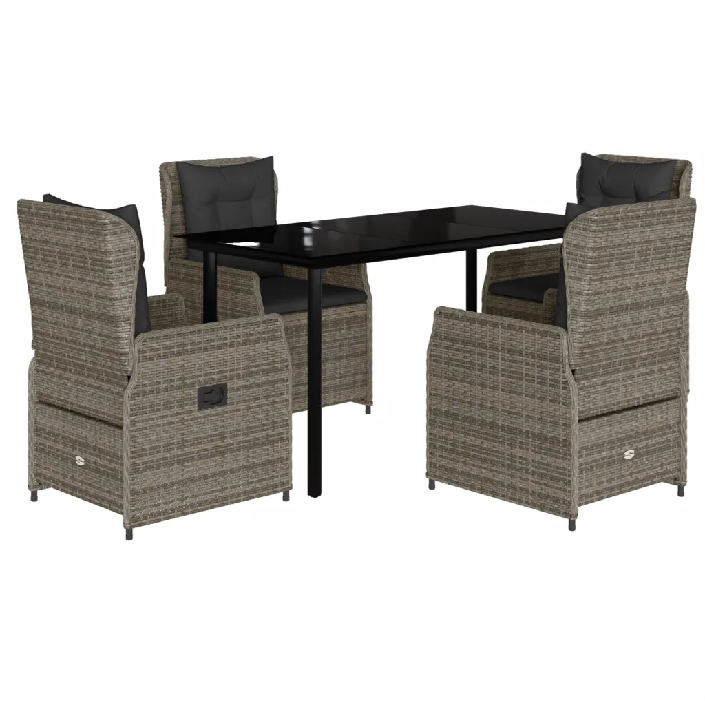 Set da Pranzo da Giardino 5 pz con Cuscini in Polyrattan Grigio