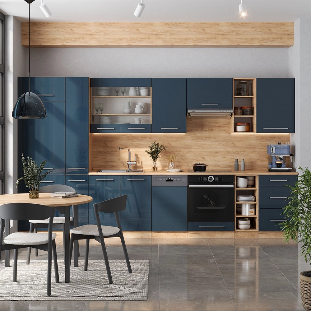 Cucina componibile Fame-Line Blu scuro lucido/Rovere dorato 355 cm, PL Rovere Vicco
