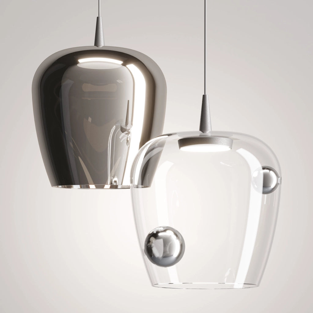 Zafferano Lampada a sospensione Bilia 230V LED 8W 2700K Vetro borosilicato soffiato a bocca Colore Bianco e Argento, Dimensione 18x324 cm